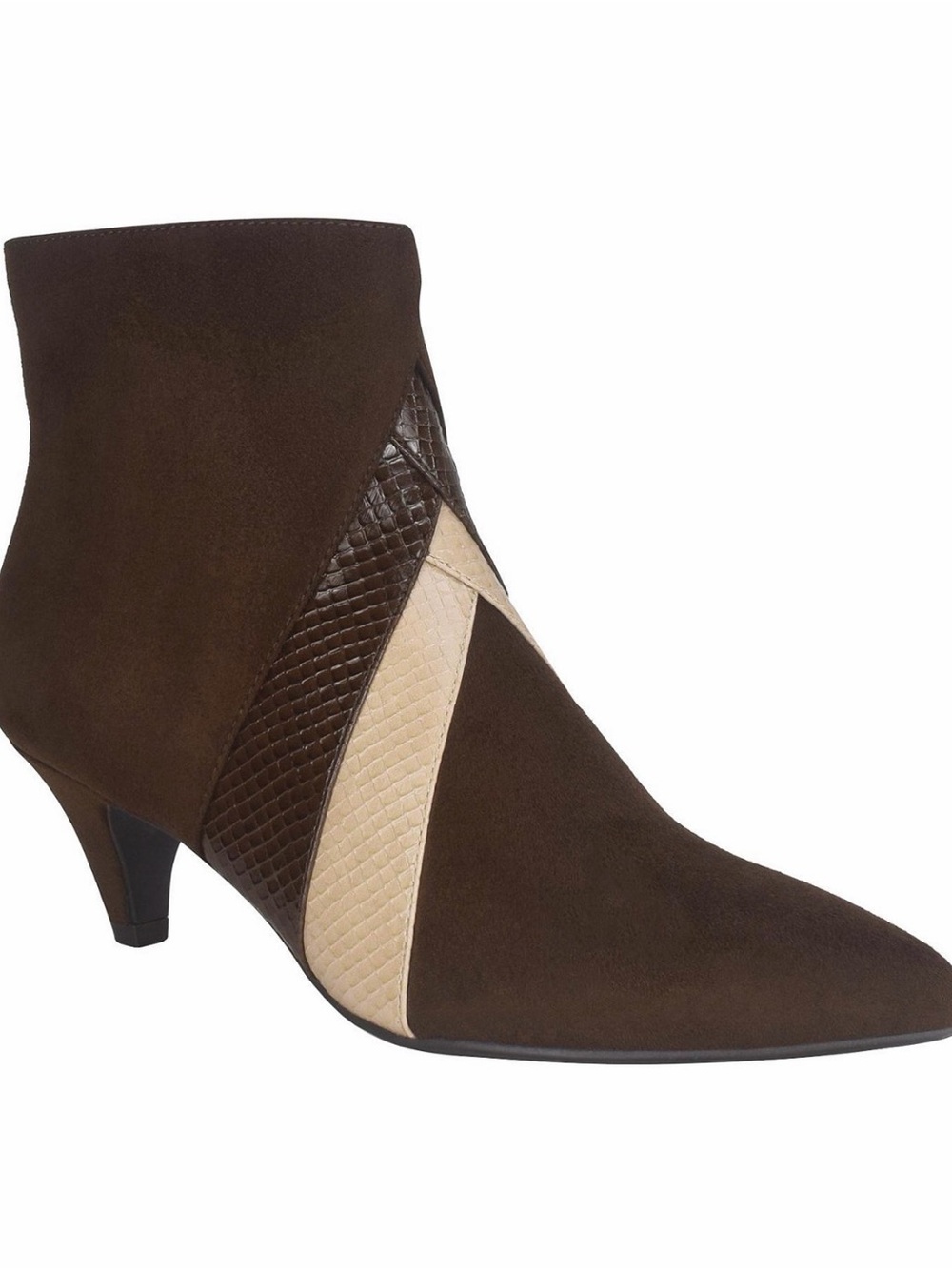 Impo Dark Brown Suede Ankle Boot with Cream and Dark Brown Accent Panels